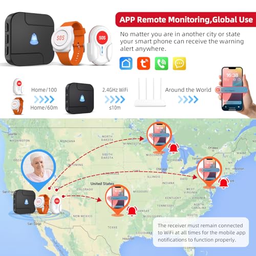 Wi Fi Wireless Caregiver Pager Call Button for Elderly at Home