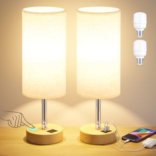 Touch Table Lamp with USB A C Ports for Bedroom