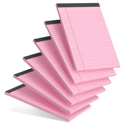 Small Note Pad 5x8 College Ruled Pink Legal Pads Paper Notepads 6 Pack Clear Print Writing Pads 5 x 8 Legal Pads Perforated Narrow Ruled Pads of Paper