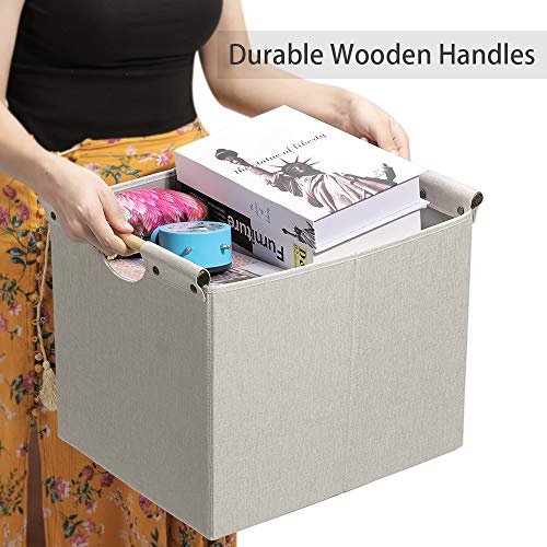 Large Collapsible Storage Bins with Wooden Handles