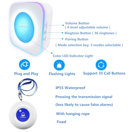 Caregiver Pager Wireless Caregiver Call Button Call Bell for Elderly