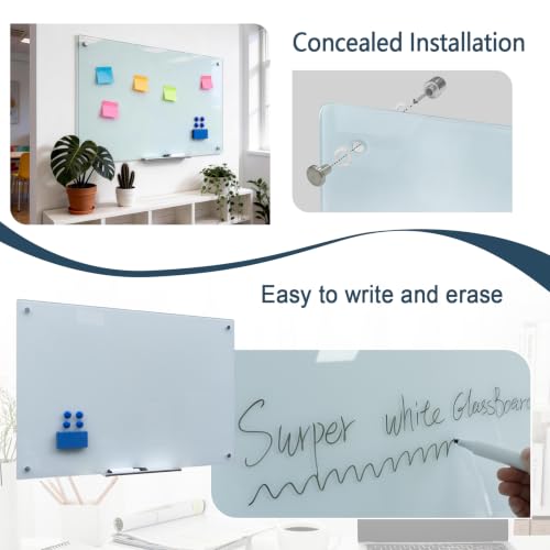 Magnetic Glass Whiteboard Premium Tempered Dry Erase Whiteboard Wall Mounted Rimless Whiteboard Bulletin Board