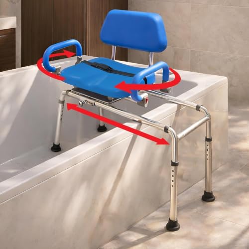Carousel Sliding Shower Chair Tub Transfer Bench with Swivel Seat
