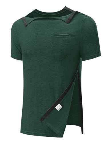 Men's Post Shoulder Surgery Recovery Shirts Full Tear Away Short Sleeve Snap Chemo Port Access Shirt