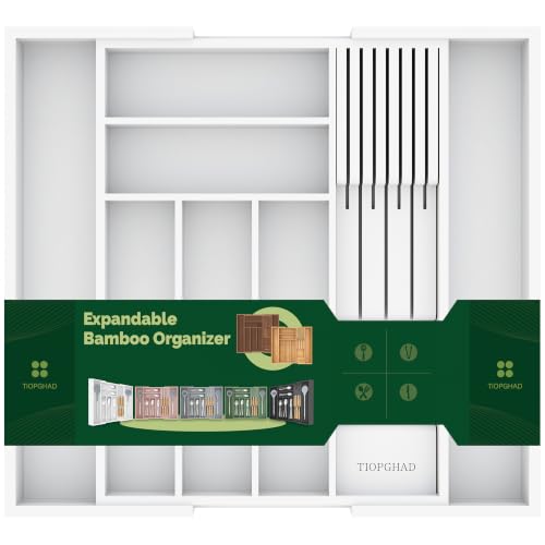 Expandable Bamboo Silverware Organizer with Knife Block