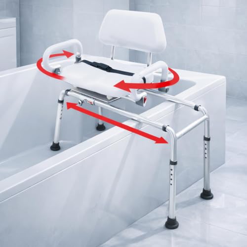 Carousel Sliding Shower Chair Tub Transfer Bench with Swivel Seat