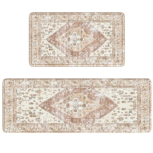 KIMDOE Boho Kitchen Rugs and Mats 2PCS Cushioned Anti Fatigue Kitchen Mat Non