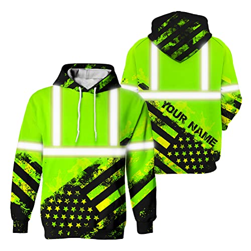 US Flag High Visibility Hoodie for Men Reflective Hoodie Safety Workwear for Worker Runner Patriotic ACC02