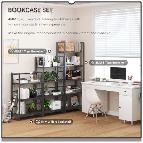 No Assembly Folding Bookshelf Storage Shelves Vintage Bookcase Standing Racks for Bedroom Living Room Home Office