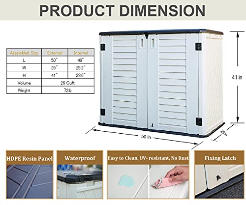 26 Cu.Ft Storage Shed Horizontal Storage Cabinet Resin