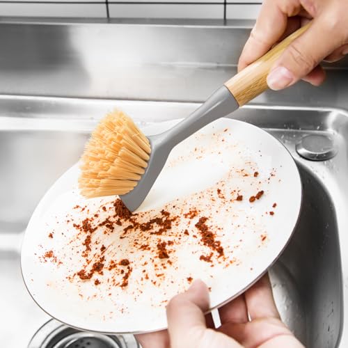 2 Pack Kitchen Dish Brushes with Bamboo Handle