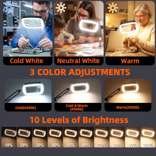 30X 10X Large Floor Magnifying Glass with Light and Adjustable Stand