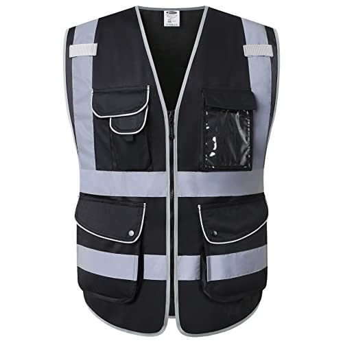 9 Pockets Class 2 High Visibility Zipper Front Safety Vest With Reflective Strips Meets ANSI