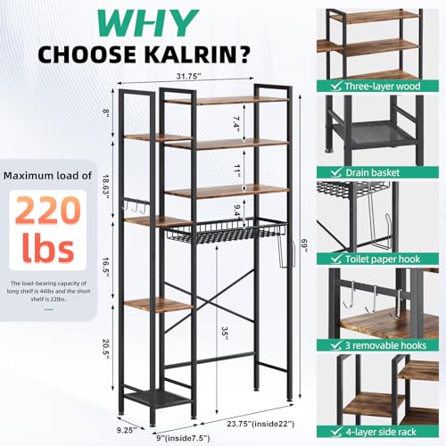 Over The Toilet Storage Rack with Extra Side Shelves