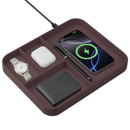 Faux Leather Valet Tray With Built in 2 In 1 Wireless Charging Compitable With iPhone
