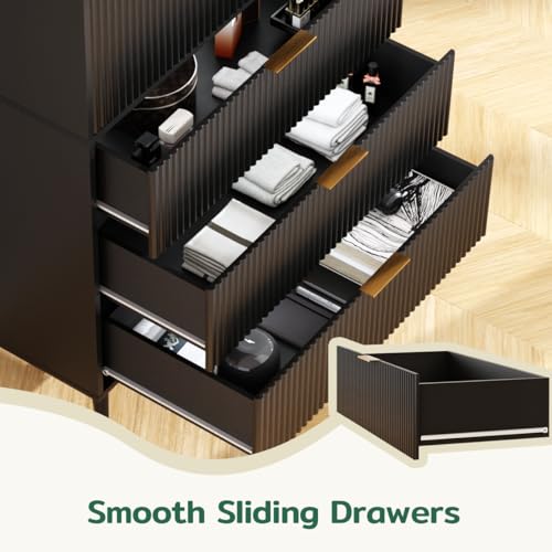 Fluted Tall Cabinet Kitchen Pantry with Adjustable Shelves