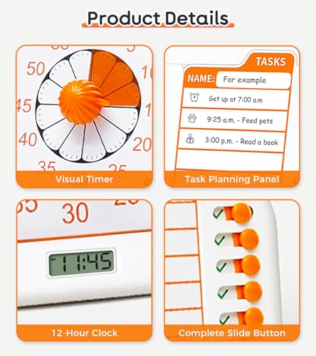 3-in-1 Visual ADHD Timer for Kids with Planning Board, Task Timer for Adults with ADHD, Chore & Schedule Planner, Autism & ADHD Tools with Checklist for Home School, Classroom, Homeschool Supplies