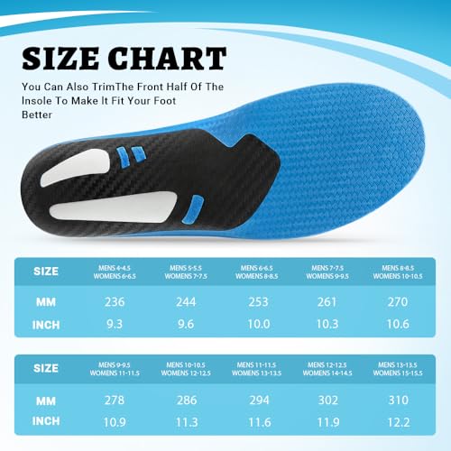 220+ lbs Plantar Fasciitis High Arch Support Insole for Men Women