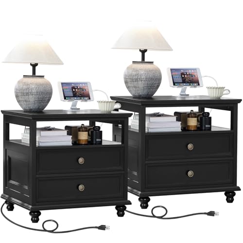 Wide Wood Farmhouse Night Stand with Drawers