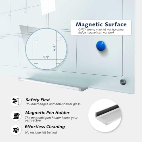 Magnetic Glass Writeboard Tempered Glass Dry Erase Boards Wall Mounted Frameless Whiteboard Bulletin Message Boards