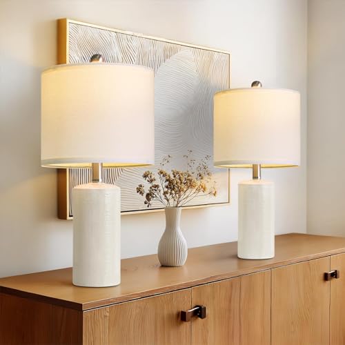 Modern Ceramic Table lamp Set of 2 Small Farmhouse Bedside lamp