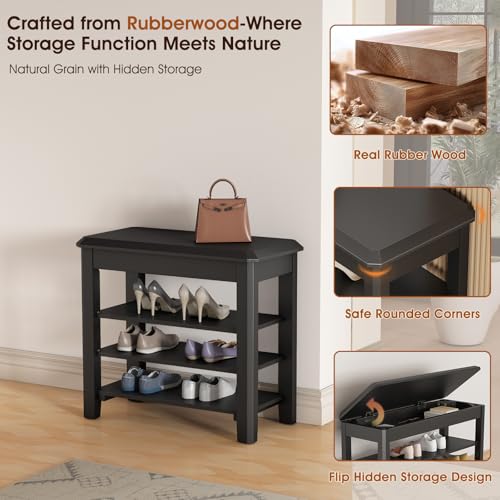Shoe Rack Bench Seat Rubberwood Wooden Storage Shoe Rack Bench 550lbs Compact Mid