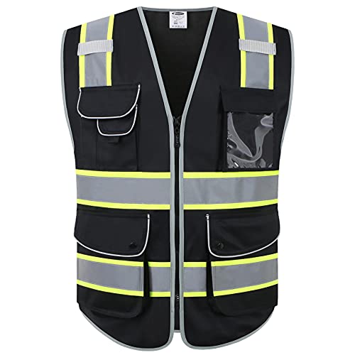 9 Pockets Class 2 High Visibility Zipper Front Safety Vest With Reflective Strips Meets ANSI