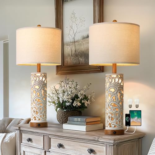 Bedside Table Lamps Set of 2 with Night Light & Top Light