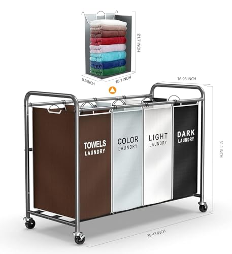 Laundry Hamper Sorter Cart with 4 Sections