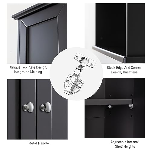 Bathroom Wall Cabinet Wooden Medicine Cabinet Buffering Hinge MDF Material Storage Organizer and Adjustable Shelves Cupboard Storage Cabinet with Large Space