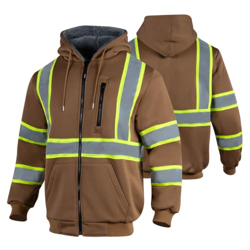 Men's High Visibility Safety ANSI Class 3 Lined Fleece Hoodie Sweatshirt with Black Bottom Jumper Workwear for Men