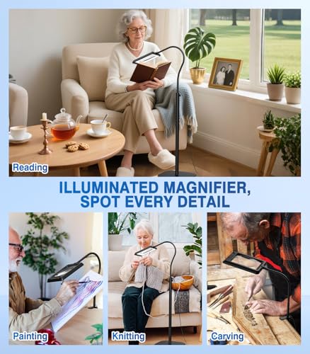 10X Large Floor Magnifying Glass with Light and Stand