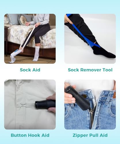 Sock Aids for Putting On Socks with Shoe Horn and Button Hook
