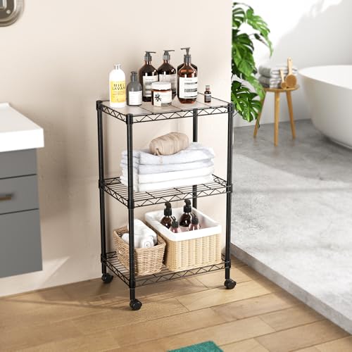 3 Shelves Storage Shelf Wire Shelving Unit Metal Adjustable Wheels