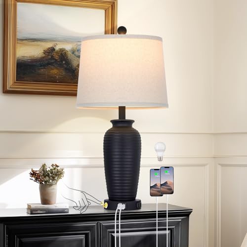 25" Farmhouse Jar Table Lamps Set og 2 Retro Farmhouse Rustic Bedside Lamp