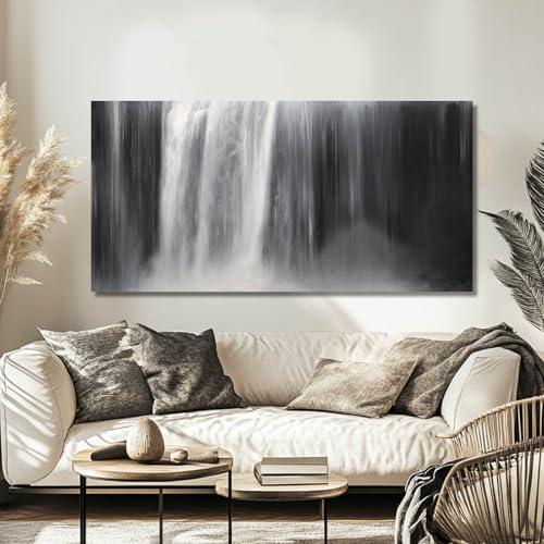 Gold Canvas Wall Art Framed Flowers Art Wave White Black Prints Waterfall Plum Blossoms Wall Decor Arts Artwork Pictures for Living Room Dining Room