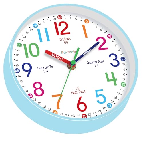 Wall Clock for Kids Learning to Tell Time Easily Clock Non Ticking Battery Operated Colorful Teaching Time Clock Decorative for Kids Room Classroom School
