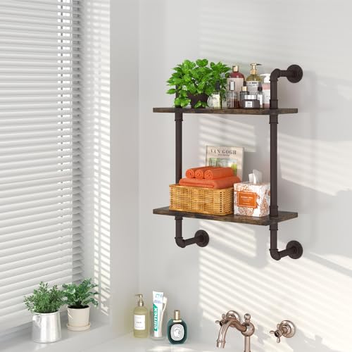 3 Tier Industrial Pipe Shelf Rustic Wood Floating Shelves