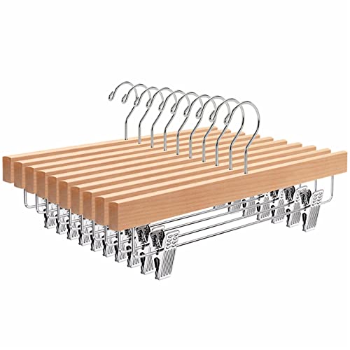 24 Pack Natural Wooden Pants Hangers with Clips