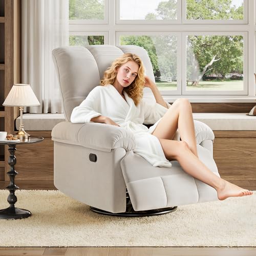 Swivel Rocking Nursery Recliner Chair Rocker Recliner Glider Deep Seat PU Leather Sofa Chair with high Backrest for Nursery