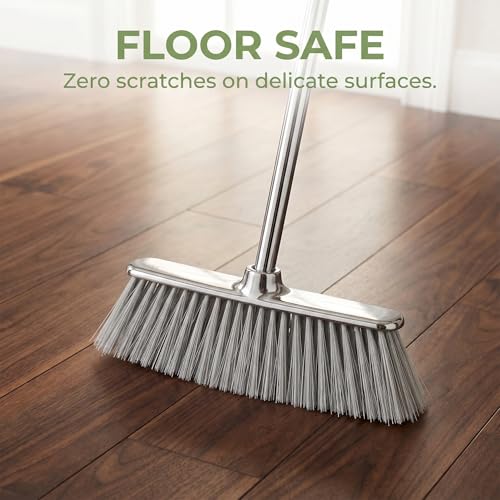 Indoor Soft Bristles Broom and Dustpan with Long Handle