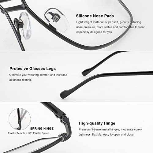 RBPilot Square Metal Aviator Reading Glasses for Men