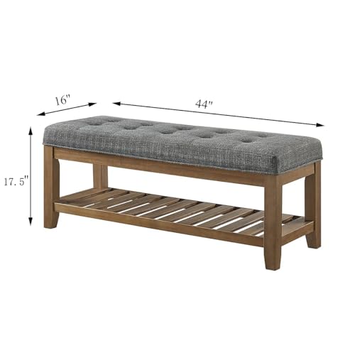 Large Rectangular Upholstered Tufted Linen Ottoman Bench