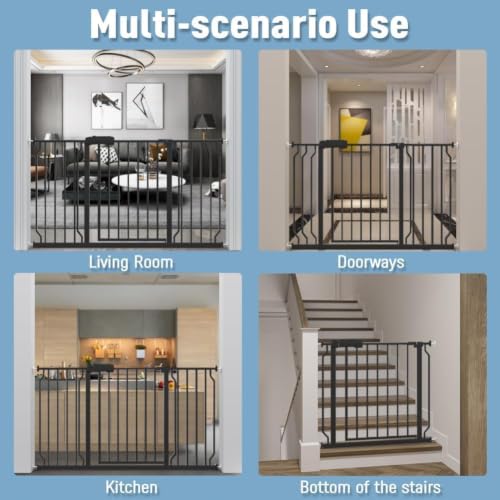 Extra Wide Pressure Mount Baby Gate Auto Close Metal Child Dog Pet Safety Gates with Walk Through for Stairs