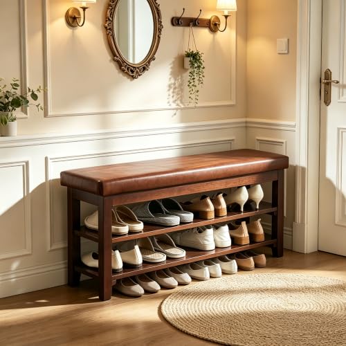 40" Shoe Bench with Leather Cushion