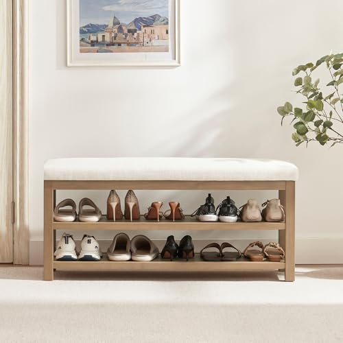 Shoe Rack Bench with Leather Cushion