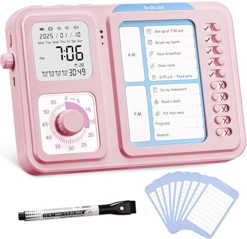 3-in-1 Visual Timer & ADHD Tool for Kids Adults, ADHD Task Timer with Chore Chat Board Schedule, Homeschool