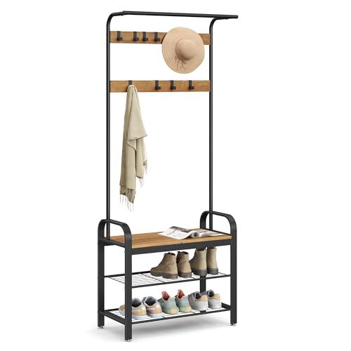 Coat Rack Hall Tree with Shoe Bench for Entryway