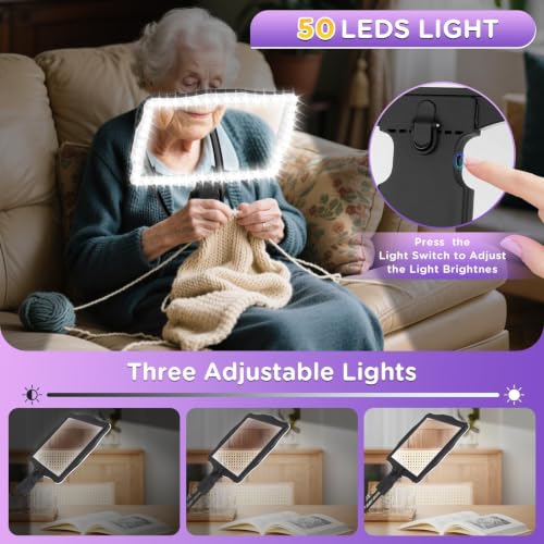 Large 10X Hands Free Magnifying Glass with Light for Reading