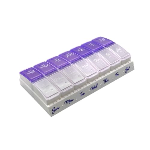 Weekly (7-Day) AM/PM Pill Organizer, Vitamin and Medicine Box, Large Pop-Out Compartments, 2 Times a Day